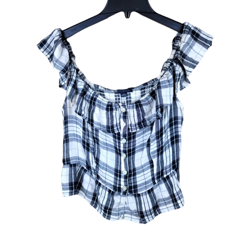American Eagle Off the Shoulder Pesant BOHO Button Down‎ Ruffle Top